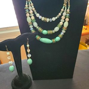 Chico's Turquoise and Crystal necklace set - EUC!